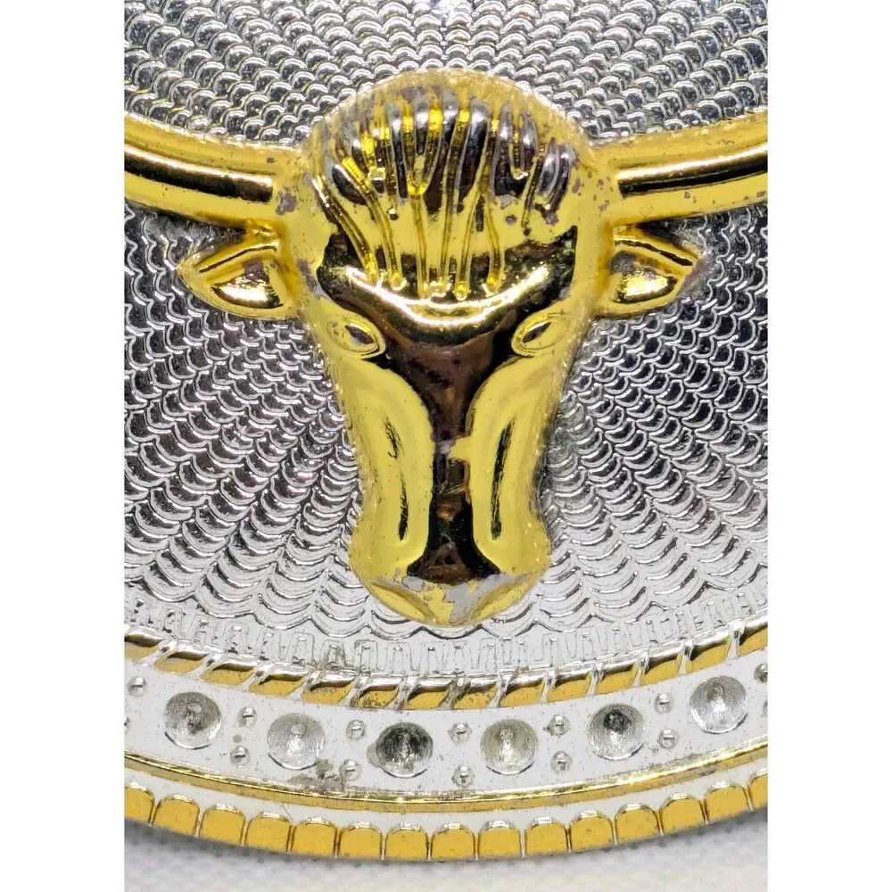 Unisex Vintage Western Longhorn Gold & Silver Two Tone Belt Buckle